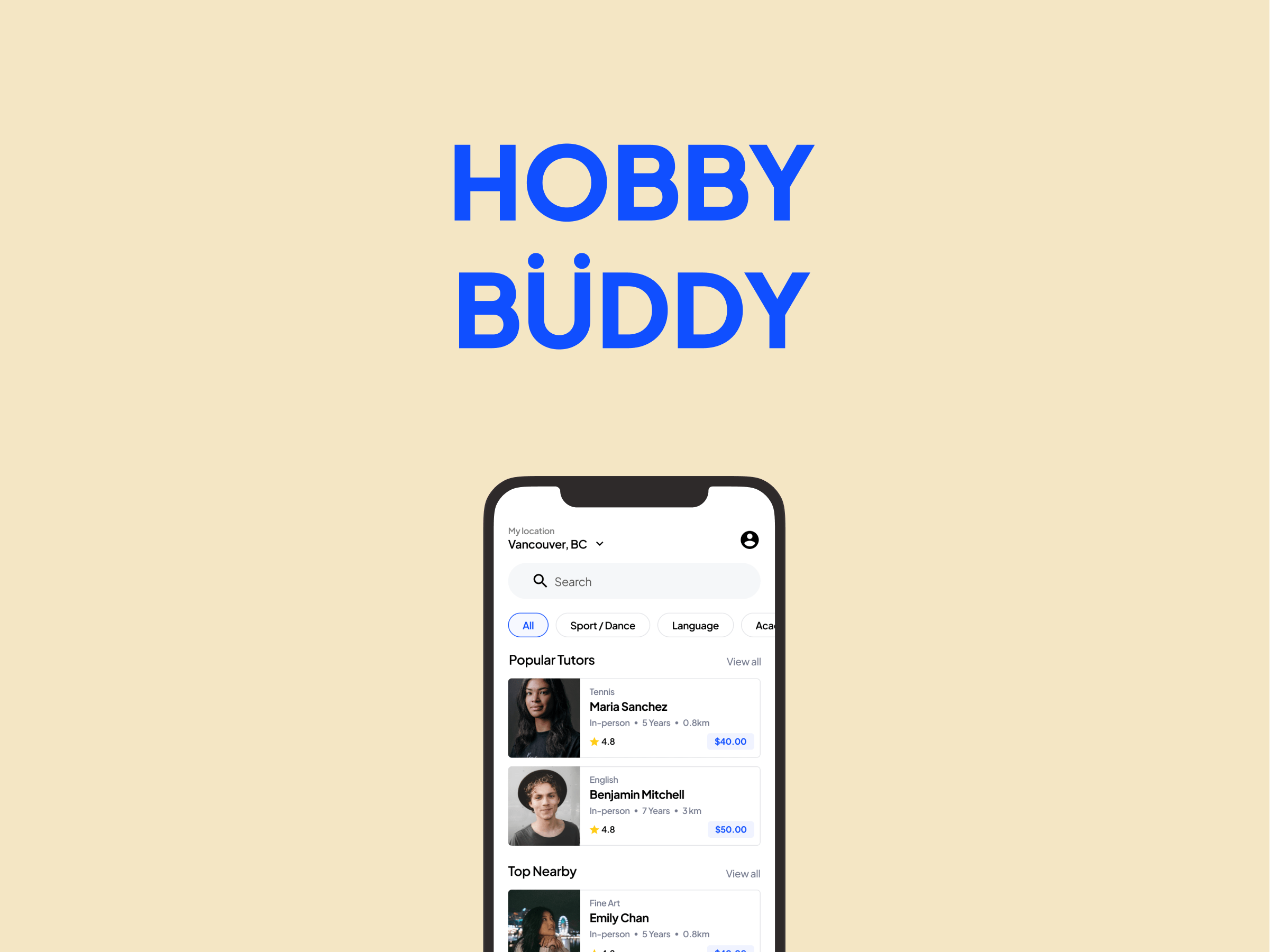 hobby buddy app mockup